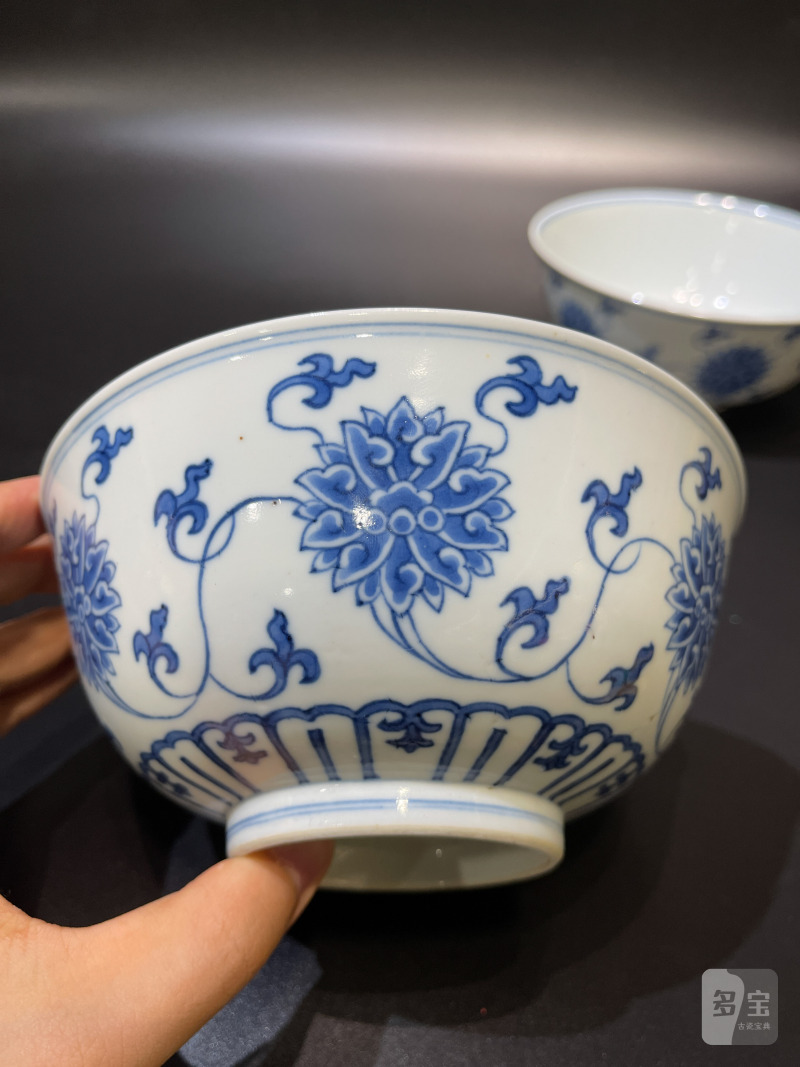 清道光 青花缠枝莲纹碗一对 - 图5